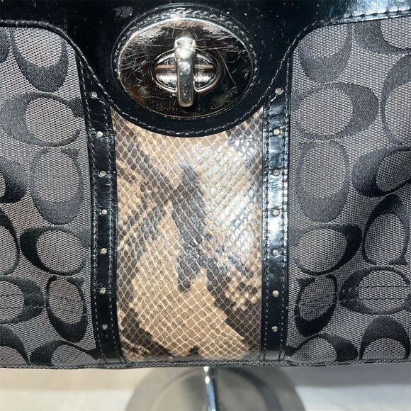 Coach Women's Black Signature Python Shoulder Bag - Picture 2 of 12